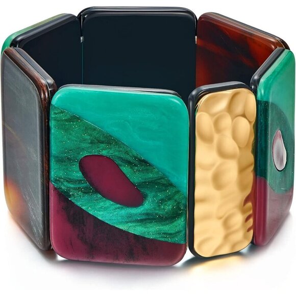 Bangle Bracelet Women Geometry Bohemia Colorful Lucite Acrylic Costume Jewelry - Picture 1 of 7